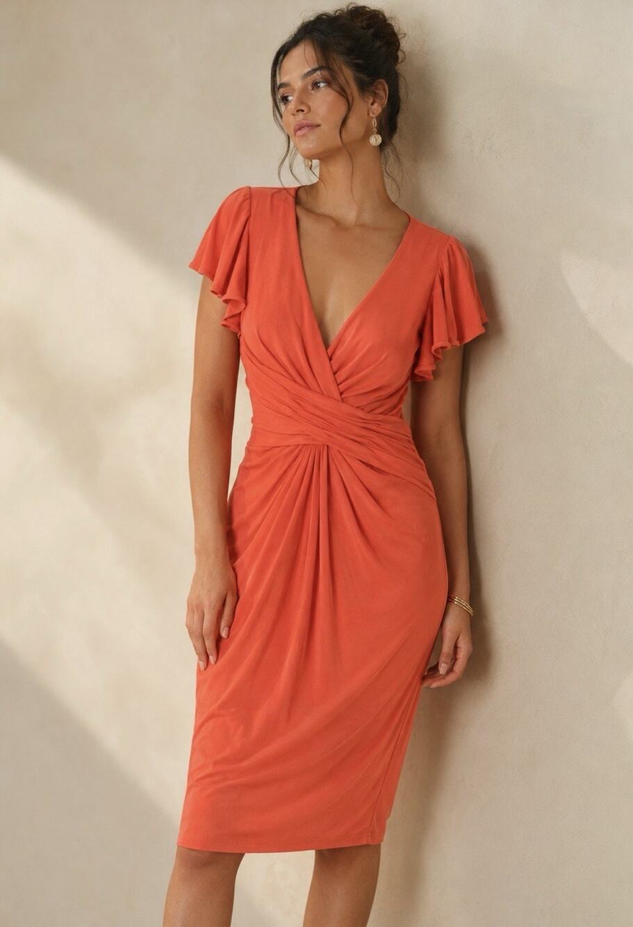 Mac Duggal Flutter Slv V Neck Ruched Gathered Twist Party Cocktail A-line 6